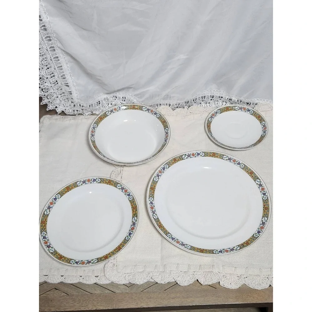 Alfred Meakin England Ironstone China Set 14pc Floral Border Dinnerware Antique